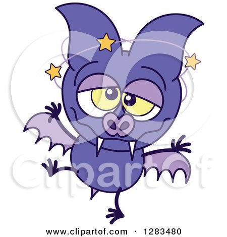 Clipart of a Dizzy Purple Vampire Bat - Royalty Free Vector Illustration by Zooco