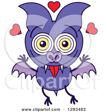 Clipart of a Purple Vampire Bat in Love - Royalty Free Vector Illustration by Zooco