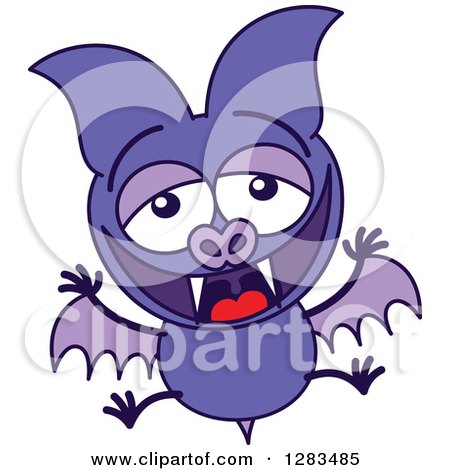 Clipart of a Laughing Purple Vampire Bat - Royalty Free Vector Illustration by Zooco