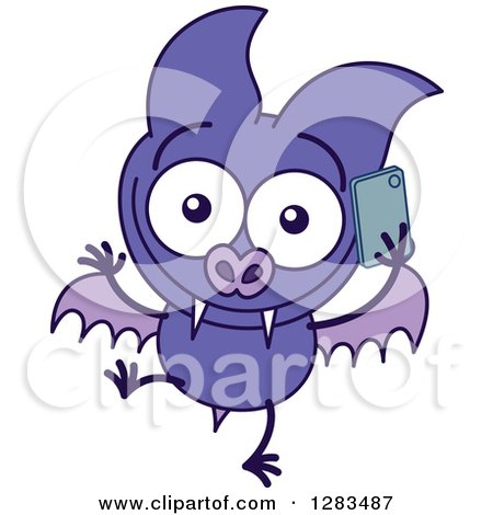 Clipart of a Happy Purple Vampire Bat Talking on a Cell Phone - Royalty Free Vector Illustration by Zooco