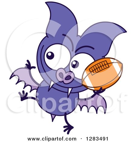 Clipart of a Purple Vampire Bat Throwing a Football - Royalty Free Vector Illustration by Zooco