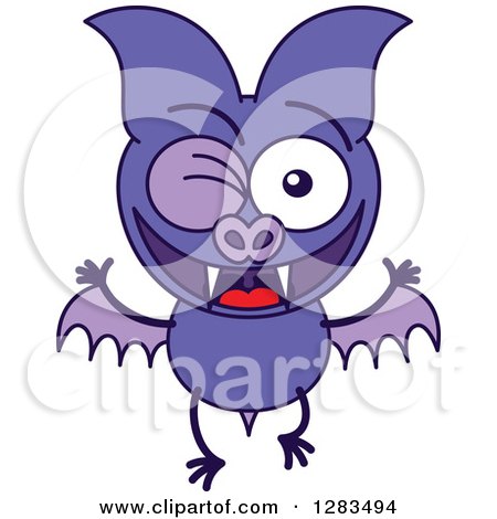 Clipart of a Winking Purple Vampire Bat - Royalty Free Vector Illustration by Zooco
