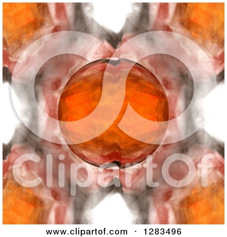 Clipart of a 3d Orange Glass Fractal Marble Sphere Kaleidoscope Background - Royalty Free Illustration by oboy