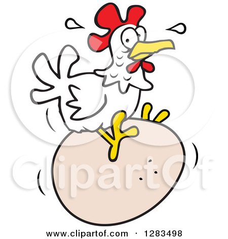 Clipart of a White Hen Chicken Laying or Sitting on a Giant Egg - Royalty Free Vector Illustration by Johnny Sajem