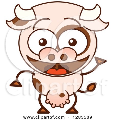 Clipart of a Cartoon Cow Smiling and Waving - Royalty Free Vector Illustration by Zooco