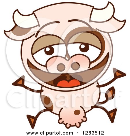 Clipart of a Cartoon Cow Laughing and Jumping - Royalty Free Vector Illustration by Zooco