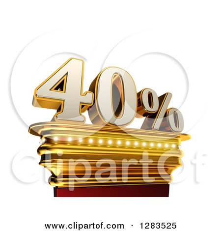 Clipart of a 3d Forty Percent Discount on a Gold Pedestal over White - Royalty Free Illustration by stockillustrations