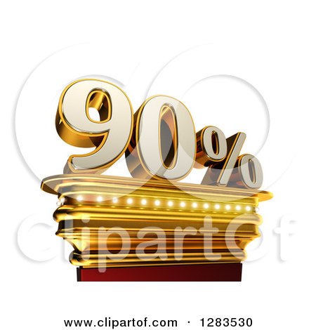 Clipart of a 3d Ninety Percent Discount on a Gold Pedestal over White - Royalty Free Illustration by stockillustrations