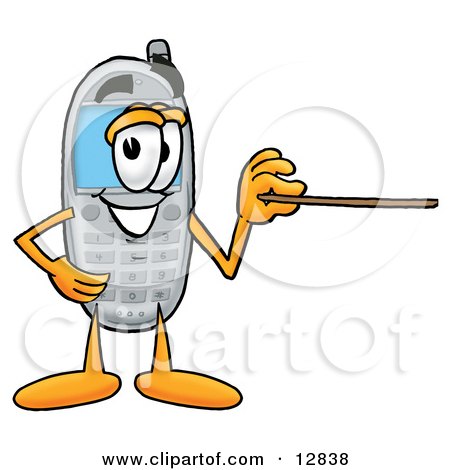 Clipart Picture of a Wireless Cellular Telephone Mascot Cartoon Character Holding a Pointer Stick by Mascot Junction