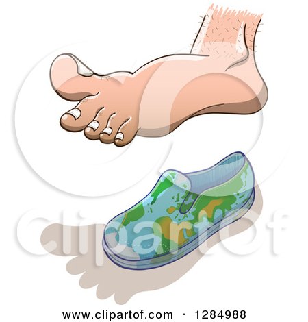 Clipart of a Human Foot Casting a Shadow over a Small Globe Shoe for Earth Overshoot Day - Royalty Free Vector Illustration by Zooco