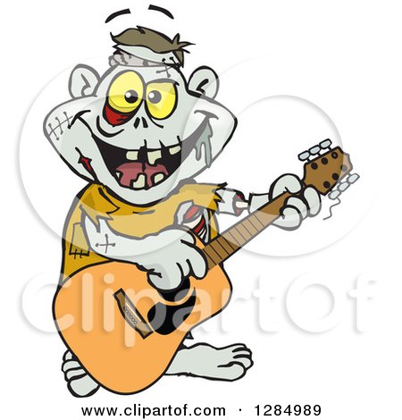 Clipart of a Cartoon Happy Zombie Playing an Acoustic Guitar - Royalty Free Vector Illustration by Dennis Holmes Designs