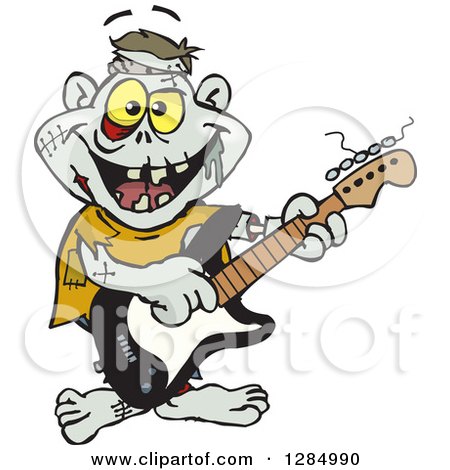 Clipart of a Cartoon Happy Zombie Playing an Electric Guitar - Royalty Free Vector Illustration by Dennis Holmes Designs