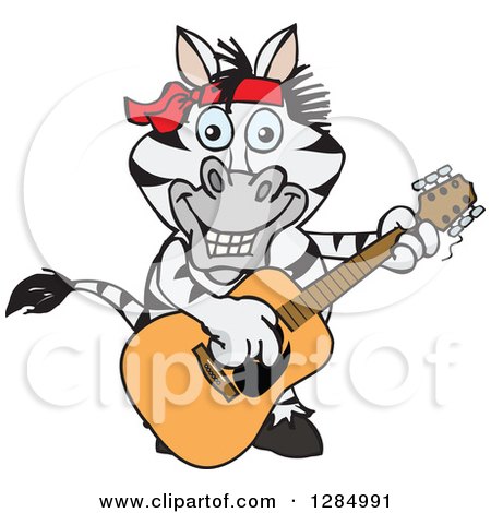Clipart of a Cartoon Happy Zebra Playing an Acoustic Guitar - Royalty Free Vector Illustration by Dennis Holmes Designs