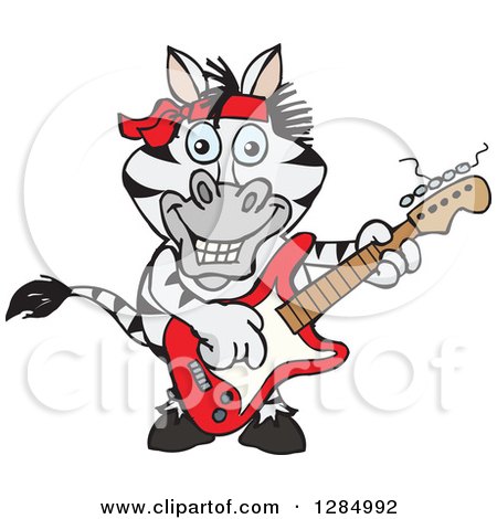Clipart of a Cartoon Happy Zebra Playing an Electric Guitar - Royalty Free Vector Illustration by Dennis Holmes Designs