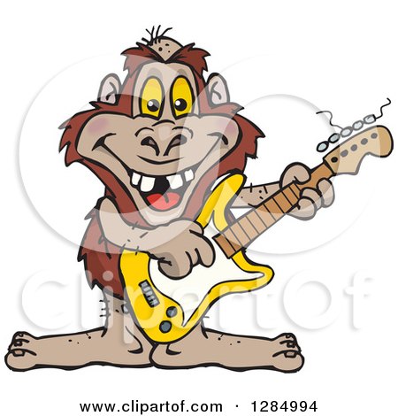 Clipart of a Cartoon Happy Bigfoot Playing an Electric Guitar - Royalty Free Vector Illustration by Dennis Holmes Designs