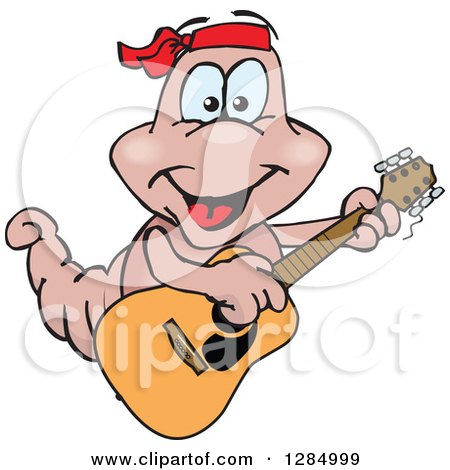 Clipart of a Cartoon Happy Earthworm Playing an Acoustic Guitar - Royalty Free Vector Illustration by Dennis Holmes Designs