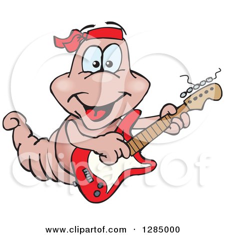 Clipart of a Cartoon Happy Earthworm Playing an Electric Guitar - Royalty Free Vector Illustration by Dennis Holmes Designs