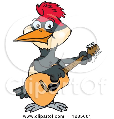 Clipart of a Cartoon Happy Woodpecker Playing an Acoustic Guitar - Royalty Free Vector Illustration by Dennis Holmes Designs