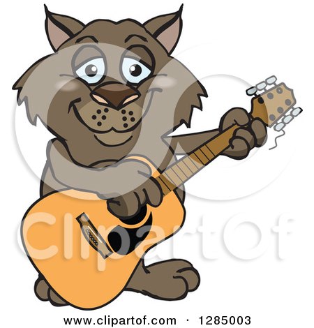 Clipart of a Cartoon Happy Wombat Playing an Acoustic Guitar - Royalty Free Vector Illustration by Dennis Holmes Designs