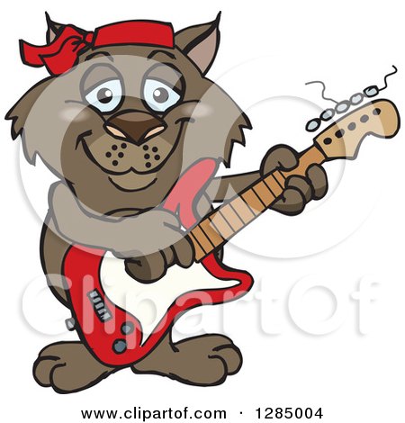 Clipart of a Cartoon Happy Wombat Playing an Electric Guitar - Royalty Free Vector Illustration by Dennis Holmes Designs