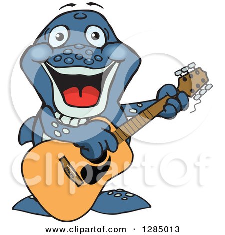Clipart of a Cartoon Happy Whale Playing an Acoustic Guitar - Royalty Free Vector Illustration by Dennis Holmes Designs