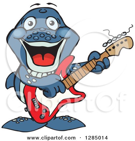 Clipart of a Cartoon Happy Whale Playing an Electric Guitar - Royalty Free Vector Illustration by Dennis Holmes Designs