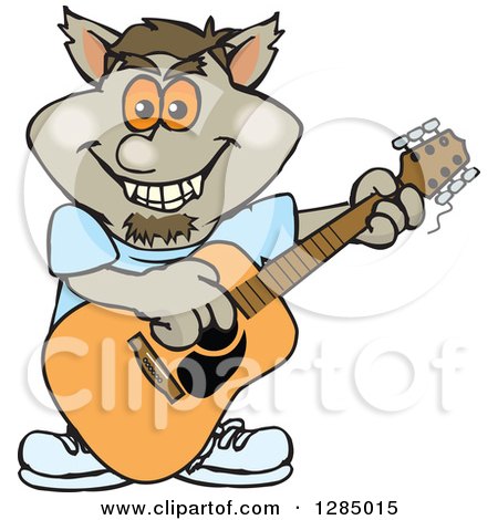Clipart of a Cartoon Happy Werewolf Playing an Acoustic Guitar - Royalty Free Vector Illustration by Dennis Holmes Designs