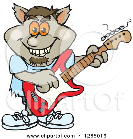 Clipart of a Cartoon Happy Werewolf Playing an Electric Guitar - Royalty Free Vector Illustration by Dennis Holmes Designs