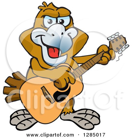 Clipart of a Cartoon Happy Wedge Tailed Eagle Playing an Acoustic Guitar - Royalty Free Vector Illustration by Dennis Holmes Designs