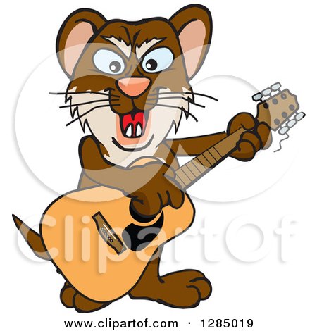 Clipart of a Cartoon Happy Weasel Playing an Acoustic Guitar - Royalty Free Vector Illustration by Dennis Holmes Designs