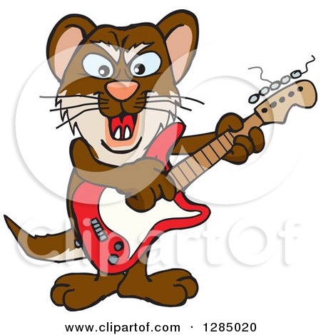 Clipart of a Cartoon Happy Weasel Playing an Electric Guitar - Royalty Free Vector Illustration by Dennis Holmes Designs