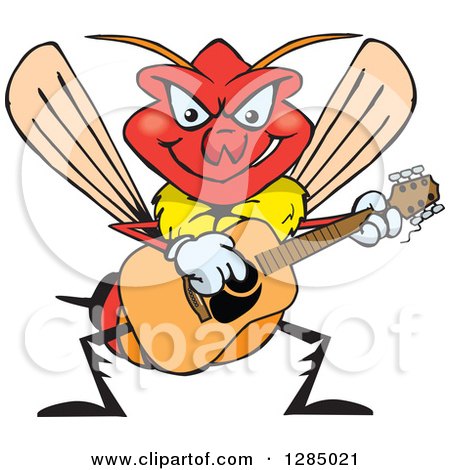 Clipart of a Cartoon Wasp Playing an Acoustic Guitar - Royalty Free Vector Illustration by Dennis Holmes Designs