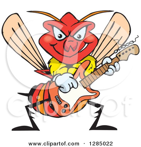 Clipart of a Cartoon Wasp Playing an Electric Guitar - Royalty Free Vector Illustration by Dennis Holmes Designs