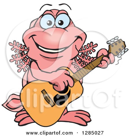 Clipart of a Cartoon Happy Walking Fish Playing an Acoustic Guitar - Royalty Free Vector Illustration by Dennis Holmes Designs
