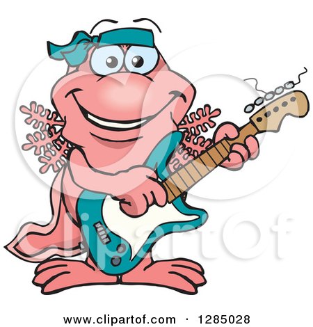 Clipart of a Cartoon Happy Walking Fish Playing an Electric Guitar - Royalty Free Vector Illustration by Dennis Holmes Designs