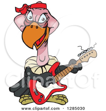 Clipart of a Cartoon Happy Vulture Playing an Electric Guitar - Royalty Free Vector Illustration by Dennis Holmes Designs