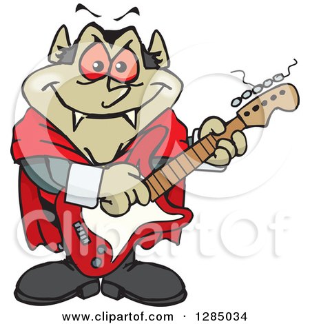 Clipart of a Cartoon Happy Dracula Vampire Playing an Electric Guitar - Royalty Free Vector Illustration by Dennis Holmes Designs