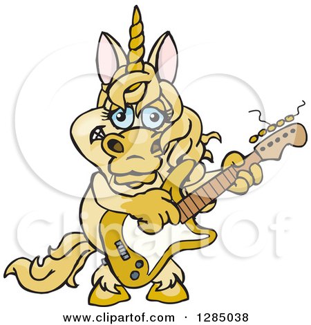 Clipart of a Cartoon Happy Unicorn Playing an Electric Guitar - Royalty Free Vector Illustration by Dennis Holmes Designs