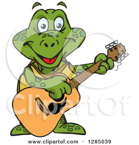 Clipart of a Cartoon Happy Sea Turtle Playing an Acoustic Guitar - Royalty Free Vector Illustration by Dennis Holmes Designs