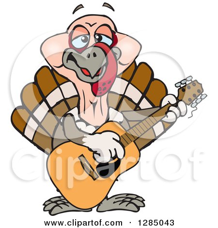 Clipart of a Cartoon Happy Turkey Bird Playing an Acoustic Guitar - Royalty Free Vector Illustration by Dennis Holmes Designs