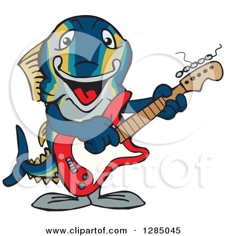 Clipart of a Cartoon Happy Tuna Fish Playing an Acoustic Guitar - Royalty Free Vector Illustration by Dennis Holmes Designs
