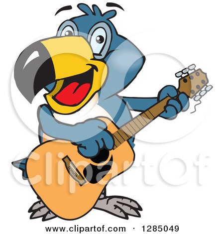 Clipart of a Cartoon Happy Toucan Playing an Acoustic Guitar - Royalty Free Vector Illustration by Dennis Holmes Designs