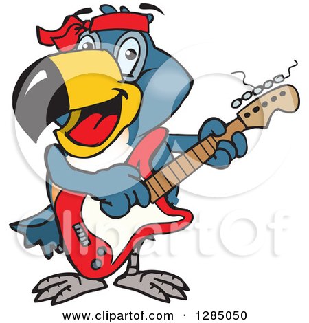 Clipart of a Cartoon Happy Toucan Playing an Electric Guitar - Royalty Free Vector Illustration by Dennis Holmes Designs