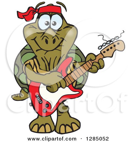 Clipart of a Cartoon Happy Tortoise Playing an Electric Guitar - Royalty Free Vector Illustration by Dennis Holmes Designs