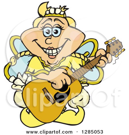 Clipart of a Cartoon Happy Tooth Fairy Playing an Acoustic Guitar - Royalty Free Vector Illustration by Dennis Holmes Designs