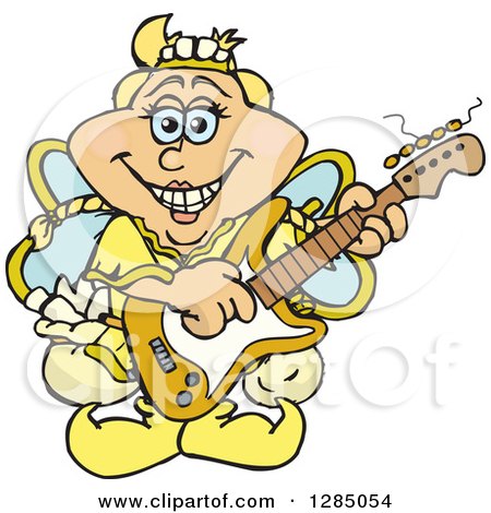 Clipart of a Cartoon Happy Tooth Fairy Playing an Electric Guitar - Royalty Free Vector Illustration by Dennis Holmes Designs
