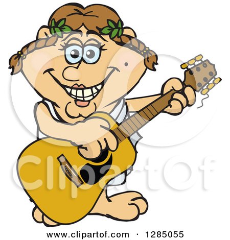 Clipart of a Cartoon Happy Greek Woman Playing an Acoustic Guitar - Royalty Free Vector Illustration by Dennis Holmes Designs