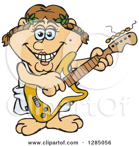 Clipart of a Cartoon Happy Greek Woman Playing an Electric Guitar - Royalty Free Vector Illustration by Dennis Holmes Designs