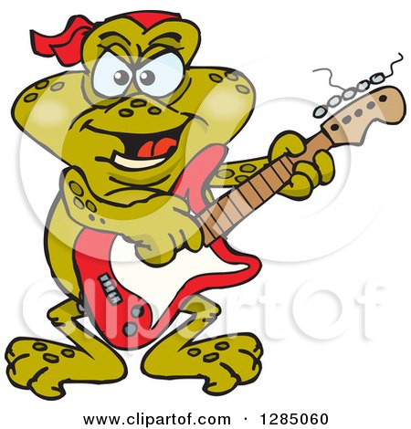 Clipart of a Cartoon Happy Toad Playing an Electric Guitar - Royalty Free Vector Illustration by Dennis Holmes Designs