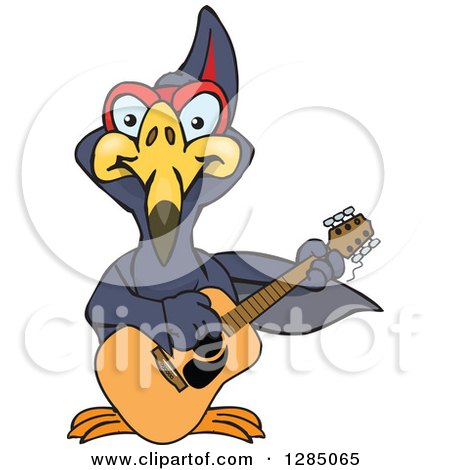 Clipart of a Cartoon Happy Terradactyl Playing an Acoustic Guitar - Royalty Free Vector Illustration by Dennis Holmes Designs